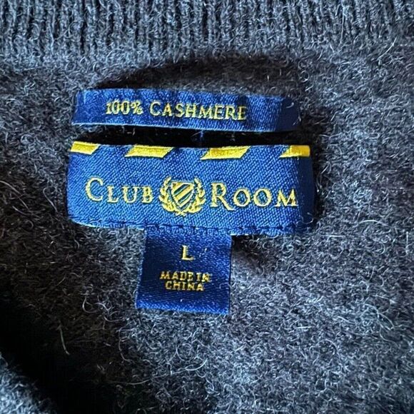 Club Room Mens Brown 100% Cashmere Soft V Neck Preppy Sweater Sz L - Picture 3 of 7